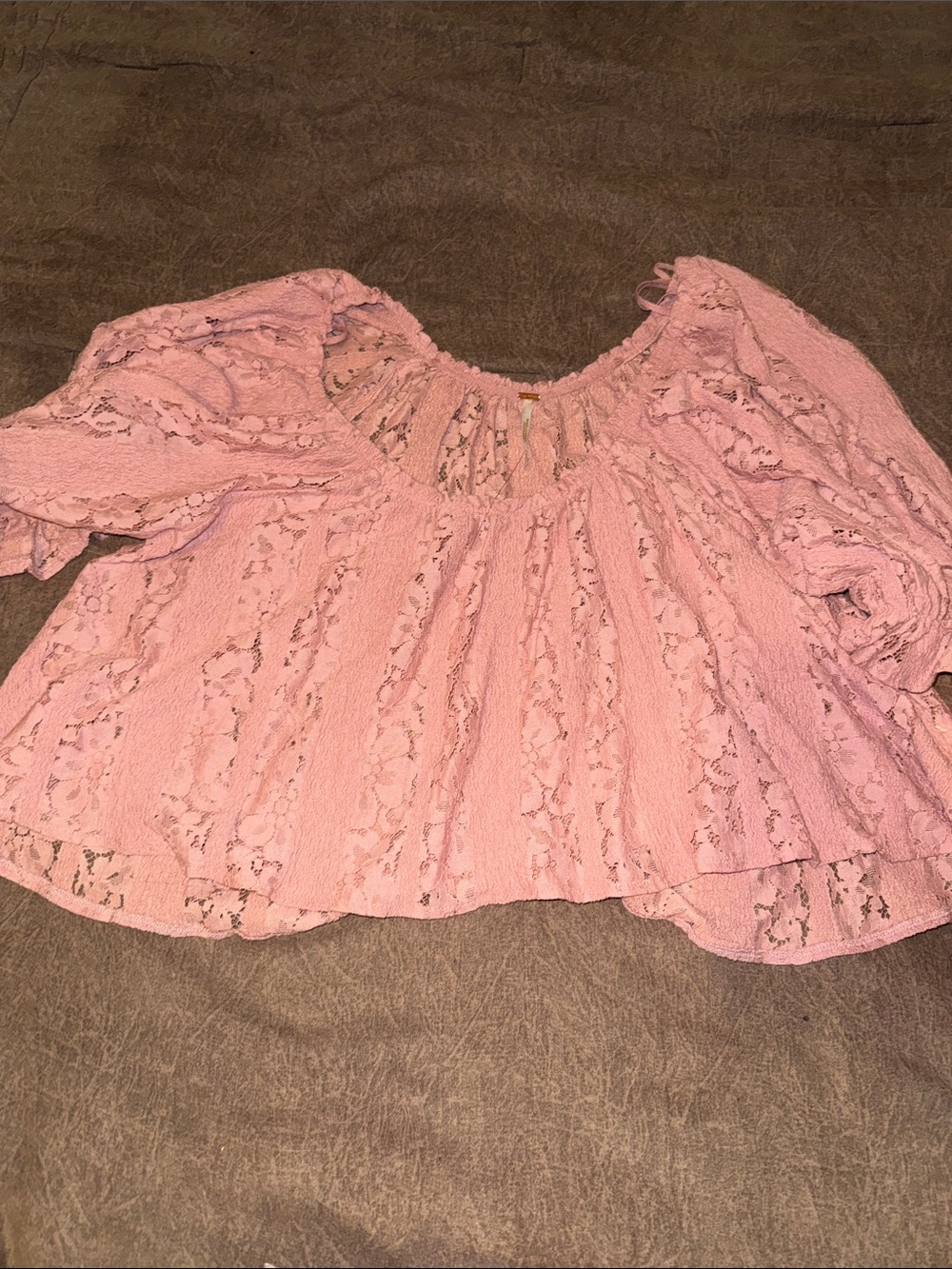 Free People- Large -Women's Pink Lace Boho Peasant Top